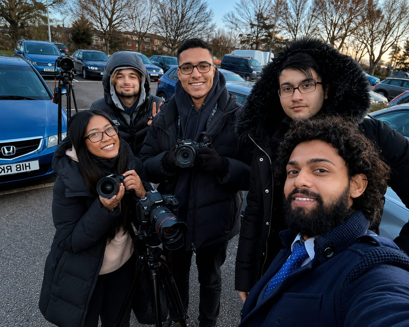 With the production crew on location