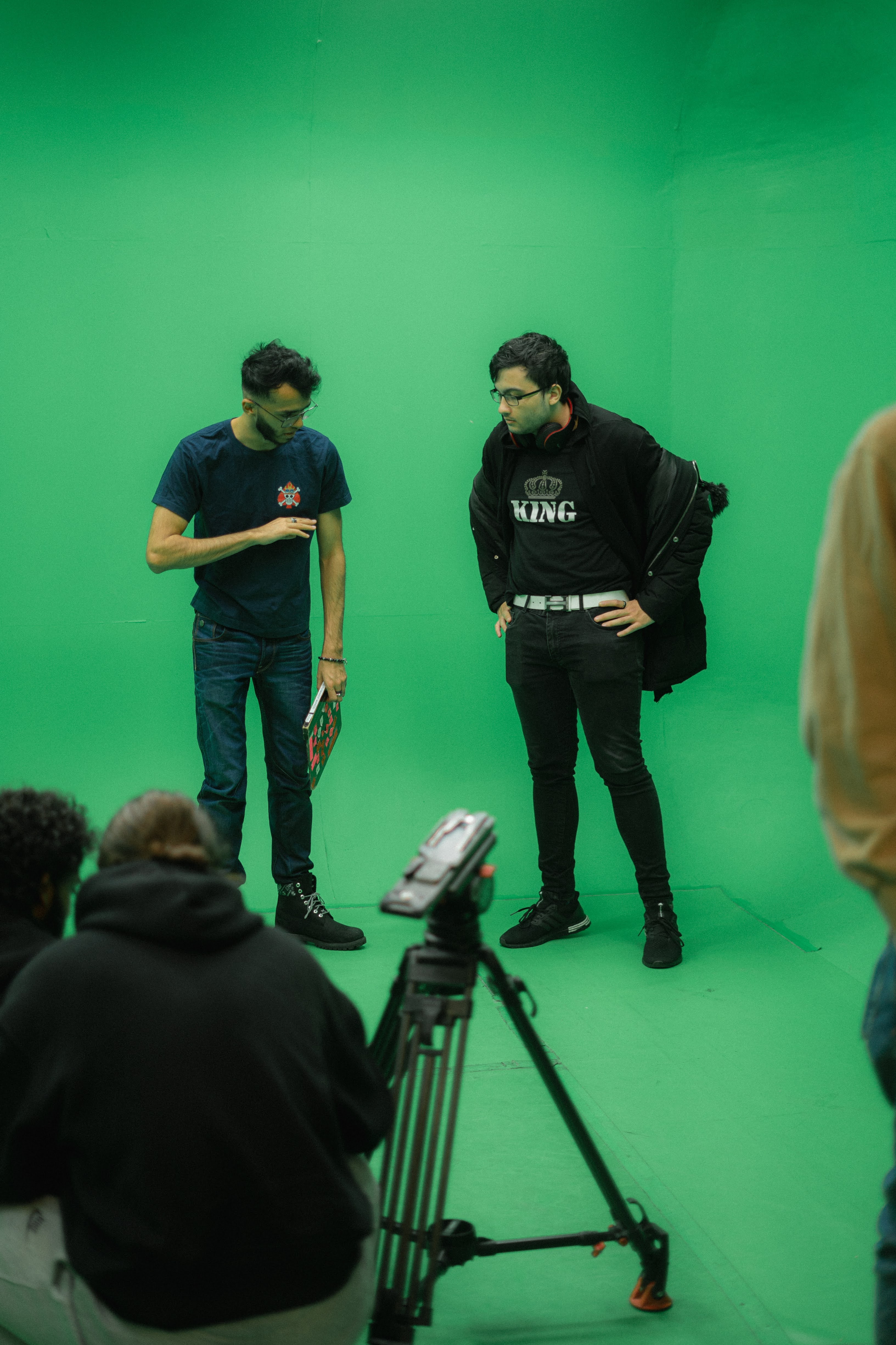 Directing on a green screen studio set